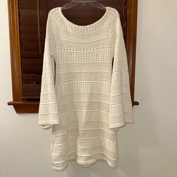 NWOT Zara White Knit Long Sleeve Knee-Length Square-Neck Dress 3433/003/250 - Image 9