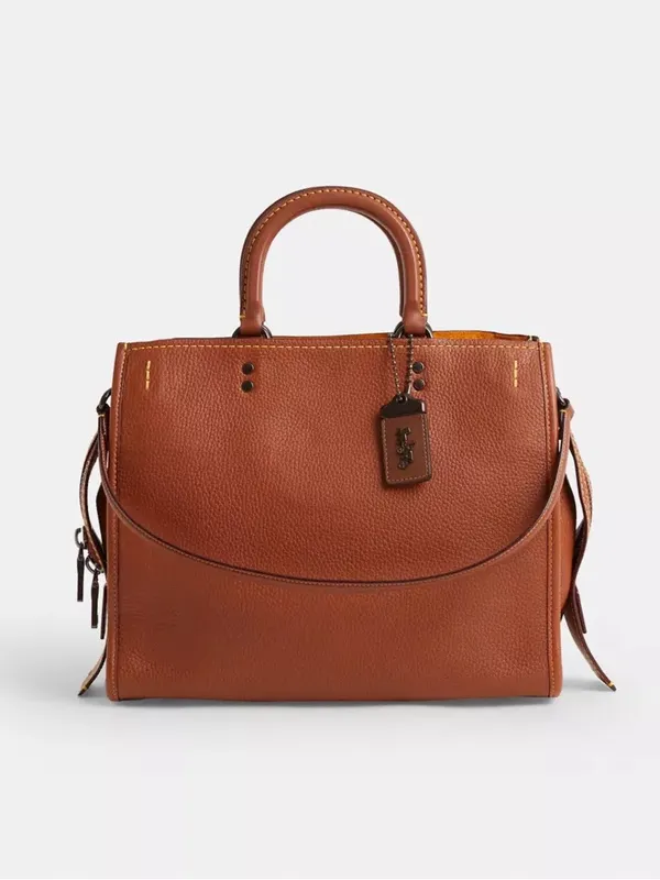 Coach 1941 Rogue 31 Leather Satchel Purse, 38124, Tan / Brown / Gunmetal - Image 4