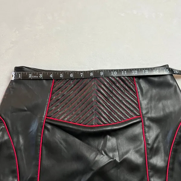 Zara Faux Leather Black Quilted Red Piping Moto Mini Skirt‎ Size L Biker Rock - Image 9