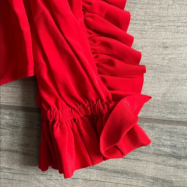 Alexis Vibrant Red Ruched Sleeve Blouse - Image 4