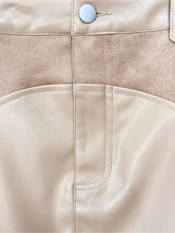 Miss Sparkling Tan Faux Leather Western Yoke Mini Skirt - Image 3