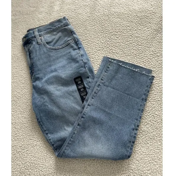 J Crew $118 Essential Straight Leg Jeans Medium Blue Raw Hem Size 30 CD679 - Image 5