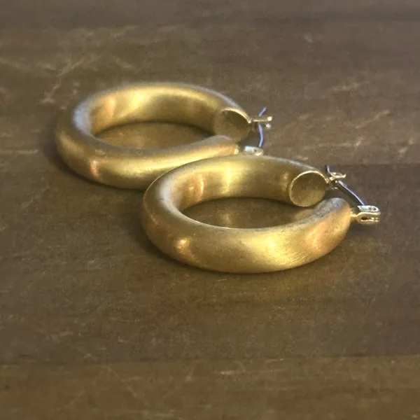 Gold Tone Satin Hoop Earrings - Image 4