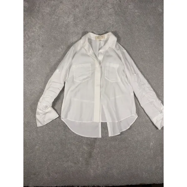 Cloth & Stone Shirt Womens Small White Tencel Button Front Pocket Blouse‎ Casual - Image 3