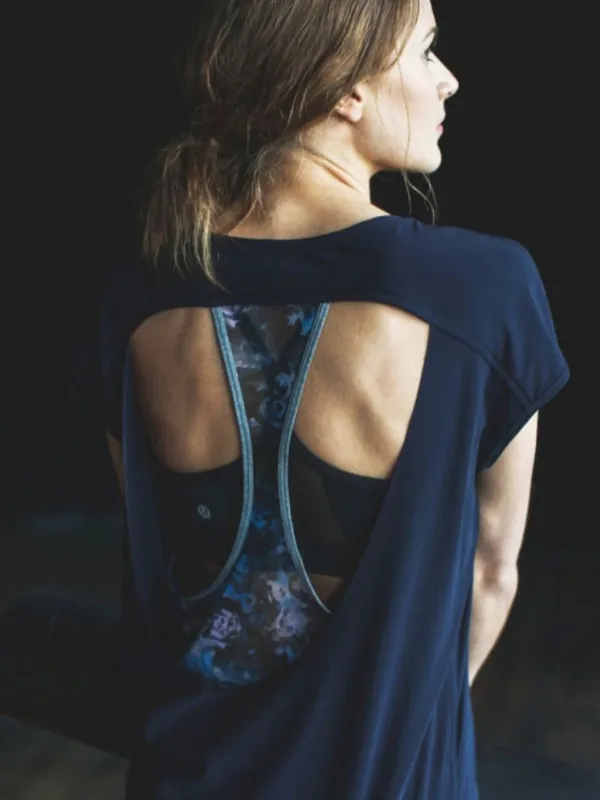 Lululemon If You're Lucky Short Sleeve Naval Blue Moody Mirage Open Cut-Out Back - Image 8