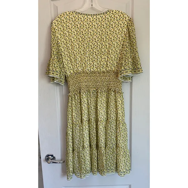 Max Studio Yellow Floral Smocked Waist Tiered Flutter Sleeve Mini Dress‎ NWT - Image 6