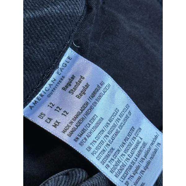 NWT Womens American Eagle curvy mom jean stretch black super high‎ rise 12 31W - Image 7