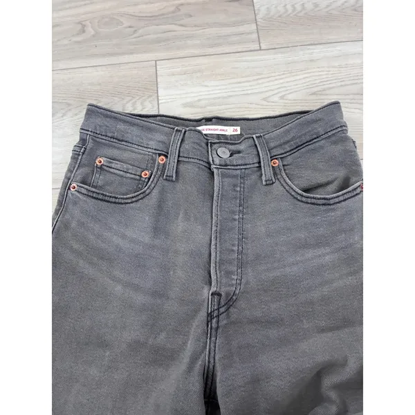 Levis Ribcage Straight Ankle Jeans Gray High Rise Button Fly W26 L27 - Image 2