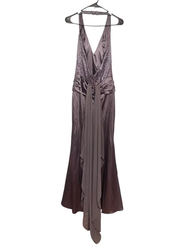 Vintage Lenovia Y2K Charcoal Gray Halter Formal Dress Gown Sequin Ruched - Image 5
