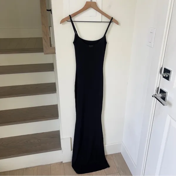 Skims Soft Lounge Long Slipdress Ribbed Maxi Dress in Onyx Black NWT - Image 4