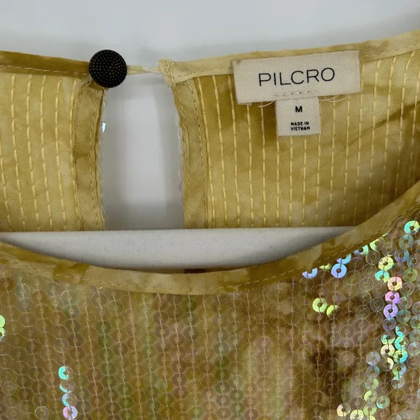 Pilcro‎ Anthropologie Gold Sequin Boxy Oversized Short Sleeve Top Medium Womens - Image 4