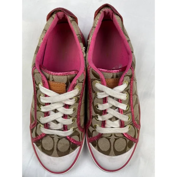 Coach Women's Metallic Pink /Tan Canvas Sneakers/ Shoes Size 7B SKU 4246 - Image 6