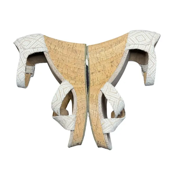 TOMS Shoes Womens Size 9 Beige Linen Strappy Wedge Sandals Cork Heel Ankle Strap - Image 5