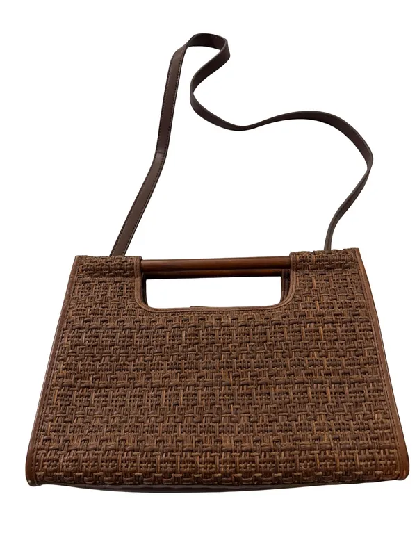 Fossil 75082 Brown Woven Raffia Tote Wood Handle Crossbody Bag One Size Women's - Image 7