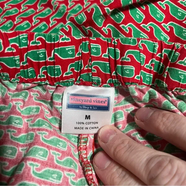 Vineyard vines Red Green Whale Print PJ’s Bottom; Medium - Image 2