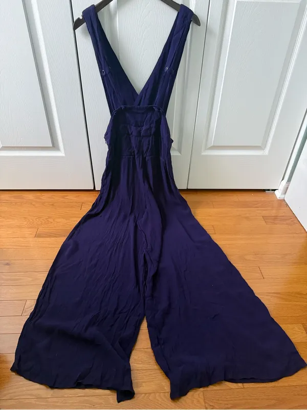 Anthropologie Maeve Apron Linen Wide Leg Jumpsuit in Purple - Image 4