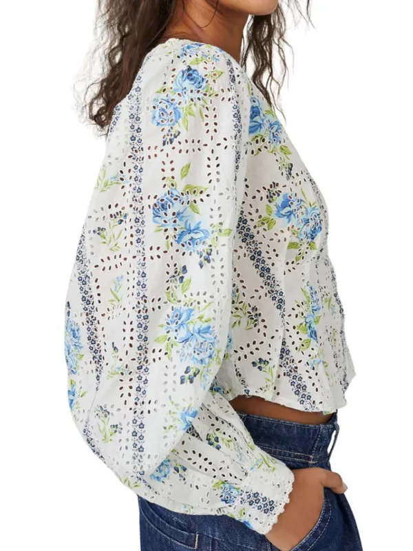 Free People Blossom Floral Eyelet Blouse - Image 10