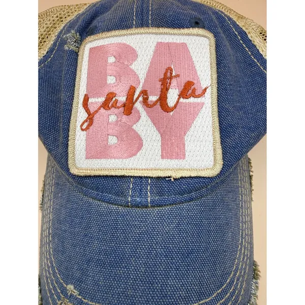 Judith March Santa Baby Distressed Trucker Hat Blue Denim Mesh Snapback Cap‎ - Image 2