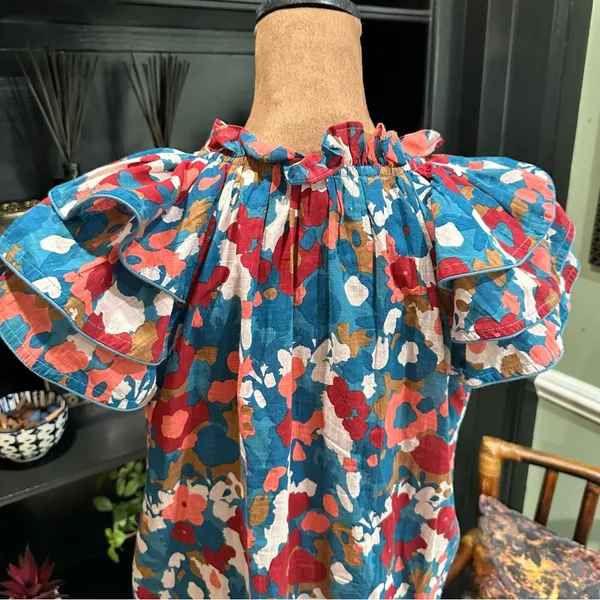 Olivia James Astrid Ruffle Sleeve Top – XS – Abstract Floral in 100% Cotton - Image 11