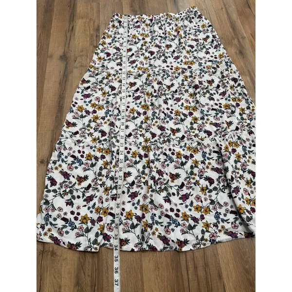 Joe B Floral Tiered Midi Skirt White Rayon Boho‎ Cottagecore Women's Large - Image 6