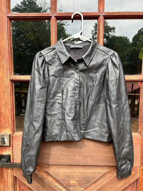 Zara Faux Vegan Leather Button Down Collared Shirt Jacket Cardigan M - Image 2