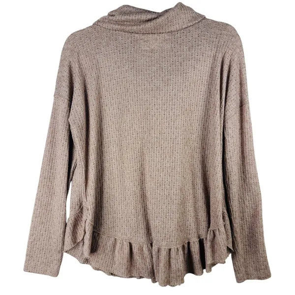 Maeve Anthropologie Cowl Neck Ruffle Hem Pullover Sweater Top‎ Small Waffle Knit - Image 2
