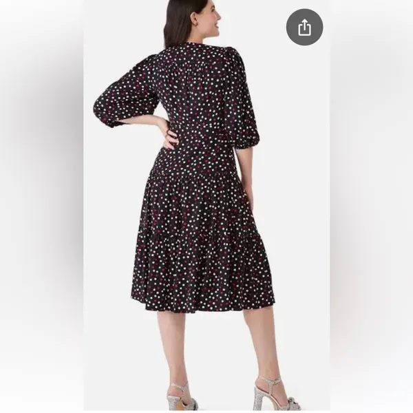 Kate Spade L Drop Waist Wrap Black and Pink Polka Dot Dress - Image 15