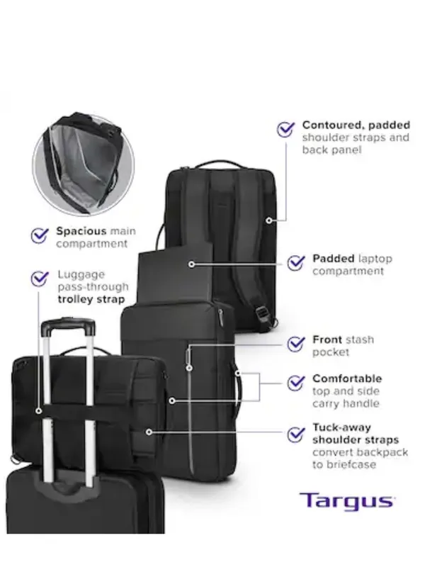 Targus Black Urban Convertible Backpack for 15.6” Laptop Travel Work School - Image 7