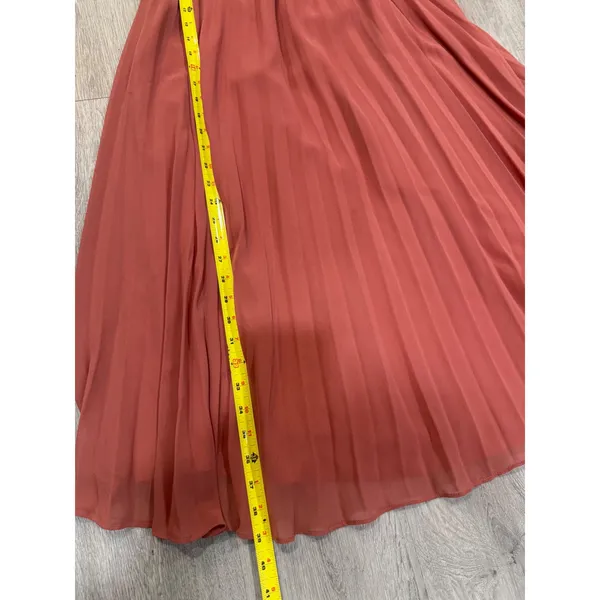 ASOS Y2K Dusty Rose Pleated Midi Dress Strappy Chiffon A-Line XS US 2 - Image 5