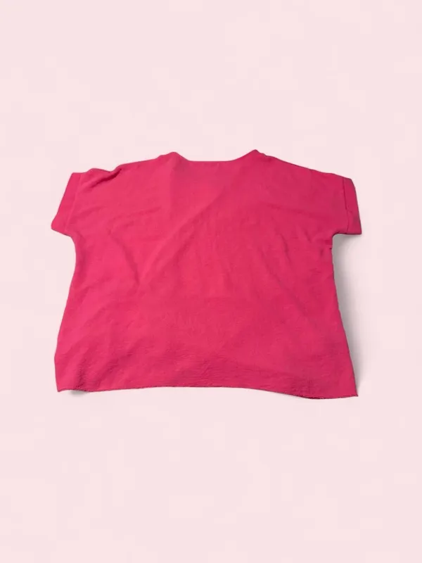 Ruched Side Short Sleeve Blouse in Fuchsia Pink - Image 2