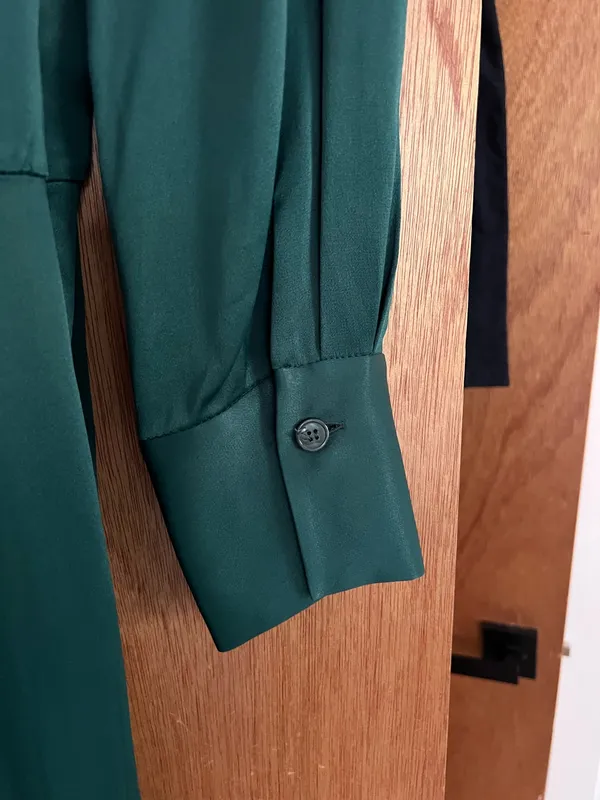 Zara forest teal green satin silky maxi tie dress - Image 10