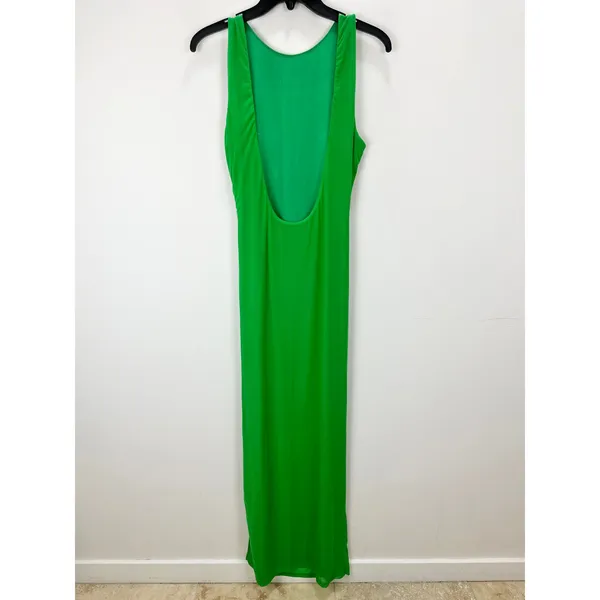 Lulus Karise Green Mesh Ruched Backless Maxi Dress Colorful Long Stretch XL - Image 11