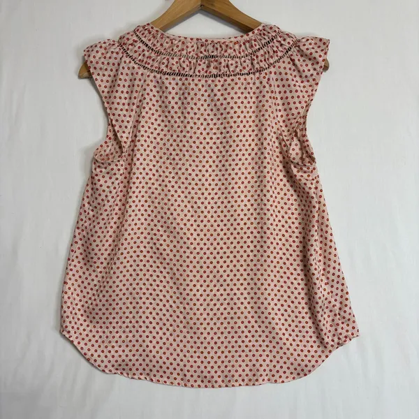 Ann Taylor Blouse Womens SP‎ Peach Polka Dot Cap Sleeve Boho Cottagecore Preppy - Image 3