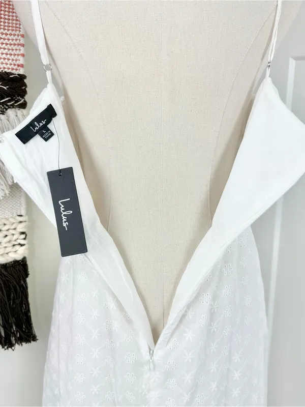 Lulus Lovely Weather Eyelet Bustier Dress White Sz L NWT - Image 9