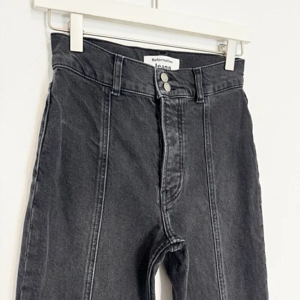 Reformation Charlie Jeans Size 24 Dark Faded Black Seamed Button Fly Alternative - Image 3