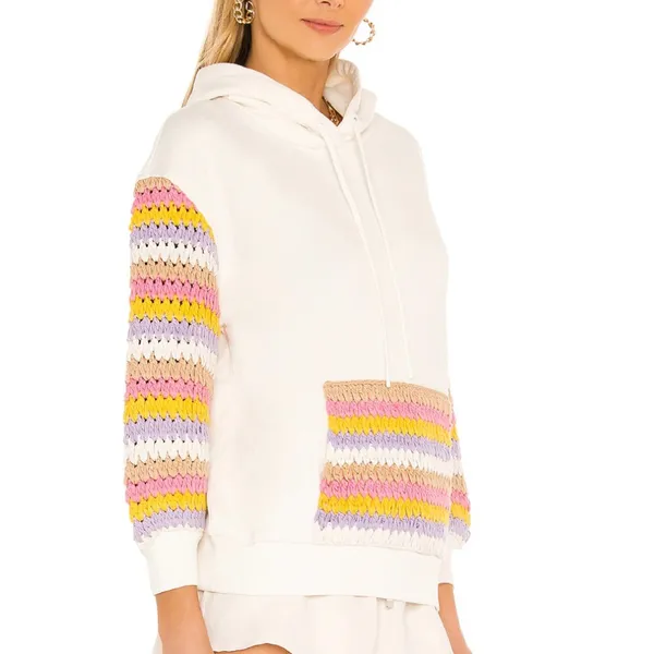 Alice + Olivia Nisa crochet sleeve pocket hoodie sweatshirt Sz XS off white - Image 3