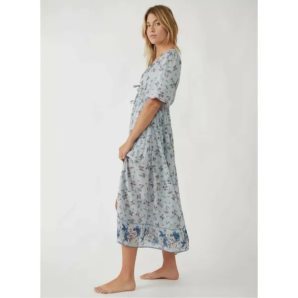 Free People Bohemian Billowy Cottage Lysette Maxi Dress Periwinkle Floral Medium - Image 4