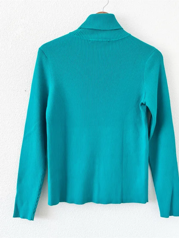 Vintage Lauren Ralph Lauren Teal Ribbed Cotton Turtleneck Sweater - Image 10