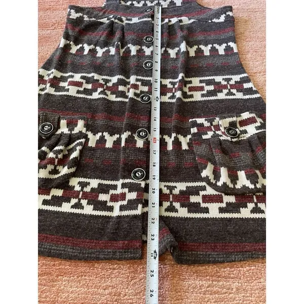 Women’s Boho Knit Mini Sleeveless Tunic Geometric Print Button Up Two Pockets - Image 5