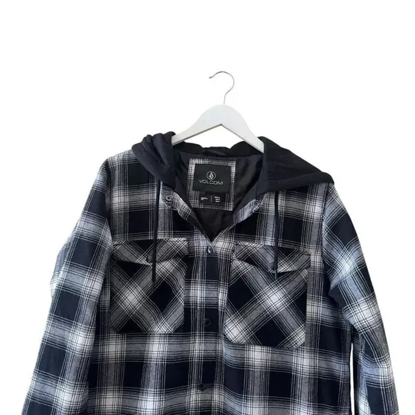 Volcom Hooded Black White Checkered Cotton Blend Ski Snowboard SZ XL # 2518 - Image 2