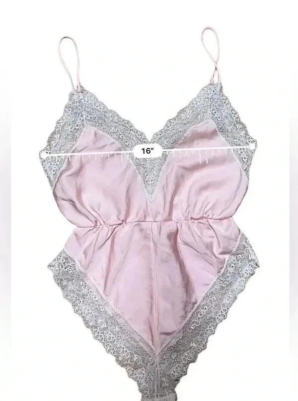 Vintage Ms. Leslee Pink Teddy Bodysuit Romper French Cut Tagged Large Fits Small - Image 6
