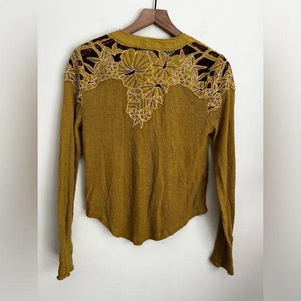 Free People Eazy Breezy Henley Lace Knit Thermal Long Sleeve Top S - Image 3
