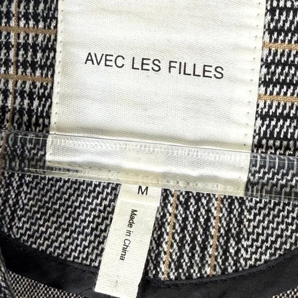 Avec Les Filles Womens Grey Plaid Double Breasted Blazer Jacket Size M 80103 - Image 2