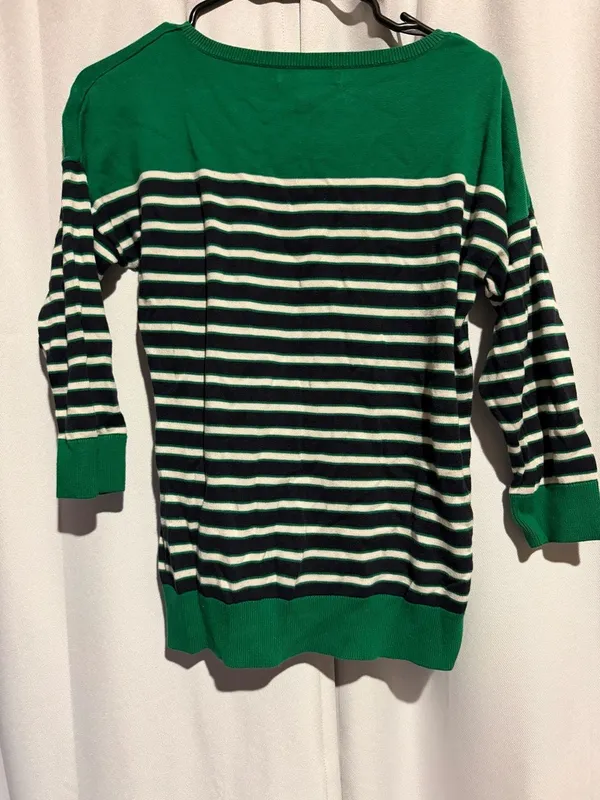 Banana Republic Striped Sweater Size S Green Navy White Cotton Rayon - Image 3
