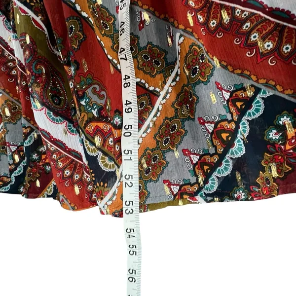Anthropologie Fig And Flower Maxi Dress L Petite Multi Paisley Sheer Tiered Boho - Image 9