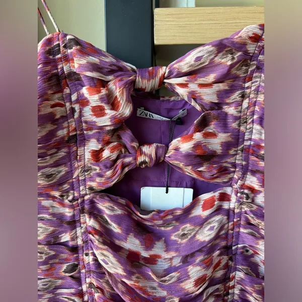 NWT Zara purple printed mini dress with ruching small summer - Image 6
