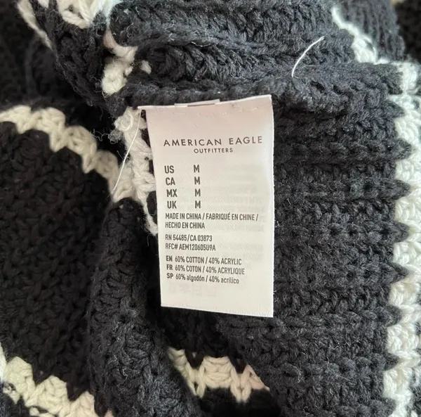 American Eagle Oversized Striped Sweater Black White Crew Neck - Image 10