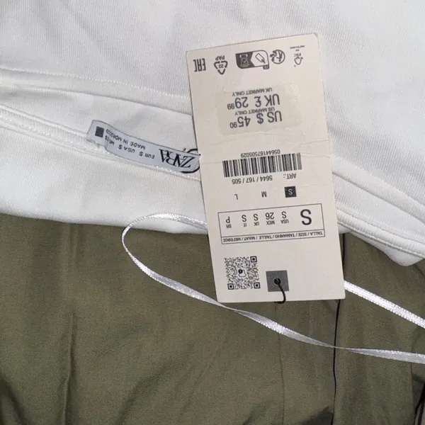 Zara White and Olive‎ Green Off-Shoulder Midi Dress - Image 7