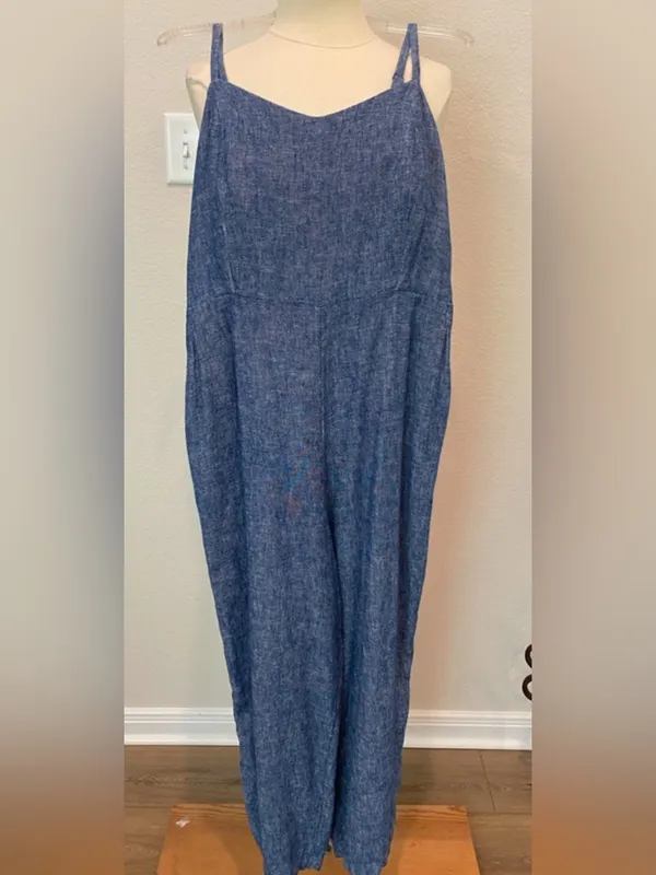 Old Navy XL Chambray Linen Blend Wide Leg Jumpsuit | Adjustable Straps | Pockets - Image 7