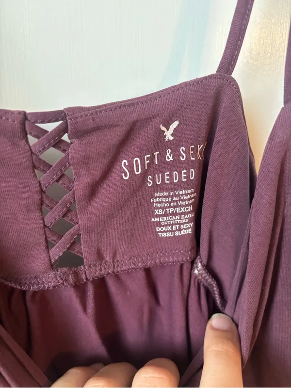 American Eagle Women’s Spaghetti Strap Lace-Up Cami Tank Top - Plum- NWT - Image 3